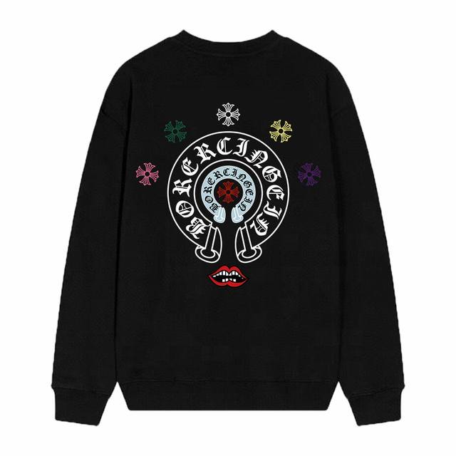 款号D16 Chrome Hearts 克罗心印花圆领毛圈卫衣 面料升级 市场独家款 380克高克重百分百纯棉 提前做过预缩水1×1双纱 男女同款 马蹄印十字架