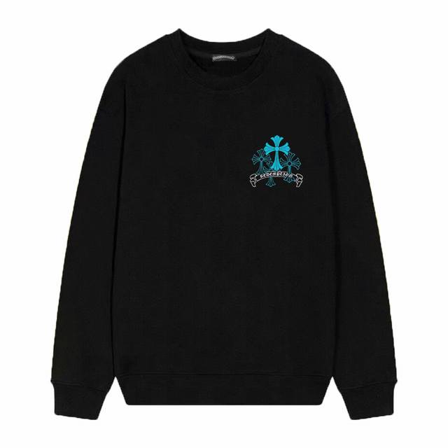 款号D15 Chrome Hearts 克罗心印花圆领毛圈卫衣 面料升级 市场独家款 380克高克重百分百纯棉 提前做过预缩水1×1双纱 男女同款 马蹄印十字架