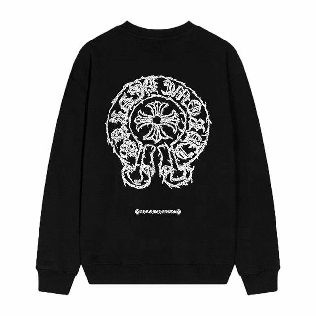 款号D12 Chrome Hearts 克罗心印花圆领毛圈卫衣 面料升级 市场独家款 380克高克重百分百纯棉 提前做过预缩水1×1双纱 男女同款 马蹄印十字架