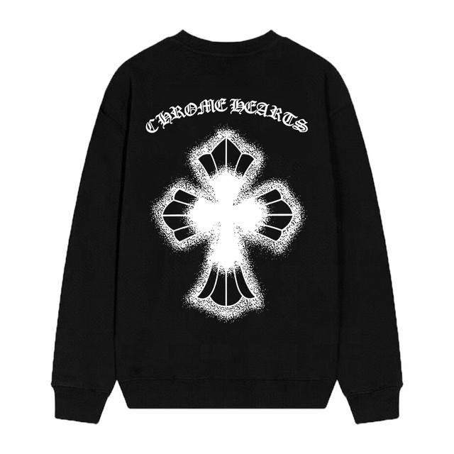 款号D09 Chrome Hearts 克罗心印花圆领毛圈卫衣 面料升级 市场独家款 380克高克重百分百纯棉 提前做过预缩水1×1双纱 男女同款 马蹄印十字架