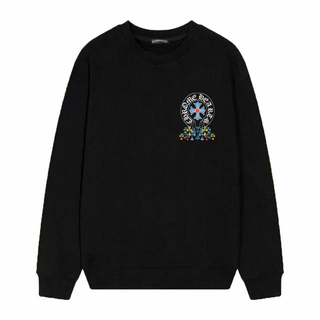 款号D08 Chrome Hearts 克罗心印花圆领毛圈卫衣 面料升级 市场独家款 380克高克重百分百纯棉 提前做过预缩水1×1双纱 男女同款 马蹄印十字架