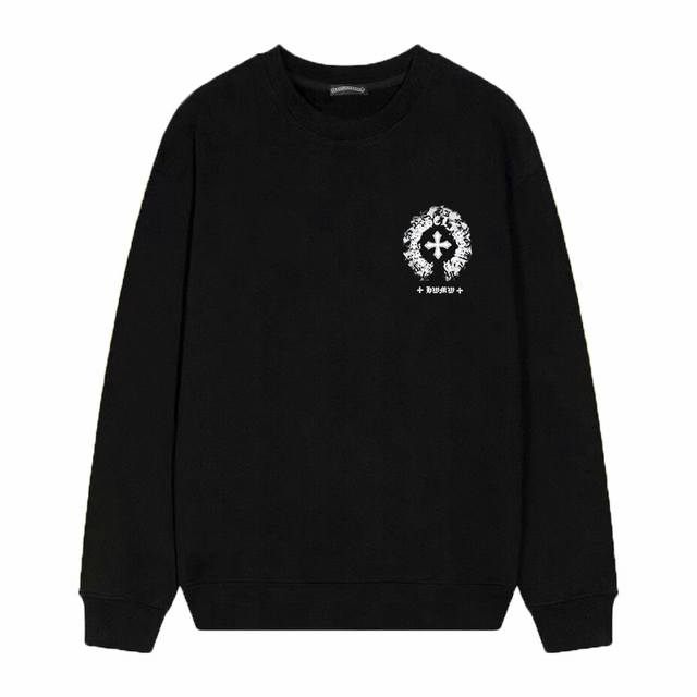 款号D06 Chrome Hearts 克罗心印花圆领毛圈卫衣 面料升级 市场独家款 380克高克重百分百纯棉 提前做过预缩水1×1双纱 男女同款 马蹄印十字架