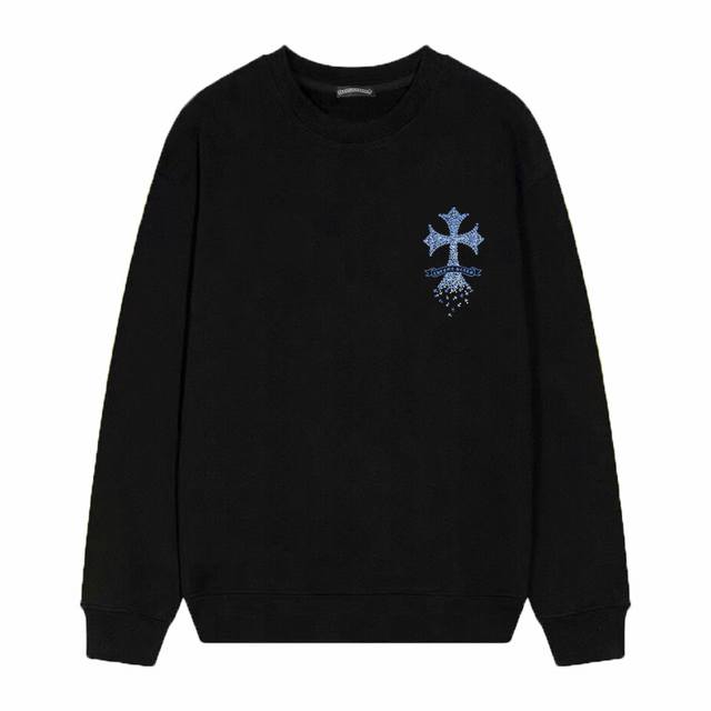 款号D02 Chrome Hearts 克罗心印花圆领毛圈卫衣 面料升级 市场独家款 380克高克重百分百纯棉 提前做过预缩水1×1双纱 男女同款 马蹄印十字架