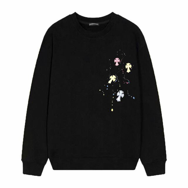 款号D01 Chrome Hearts 克罗心印花圆领毛圈卫衣 面料升级 市场独家款 380克高克重百分百纯棉 提前做过预缩水1×1双纱 男女同款 马蹄印十字架