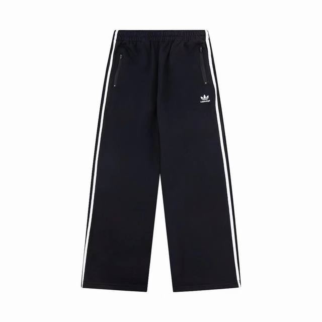 w8861# Balenciaga巴黎世家 X Adidas Ss24 撞色Logo印花条纹边饰松紧腰针织立体刺绣字母直筒运动裤 宽松版型 男女同款 此款面料采