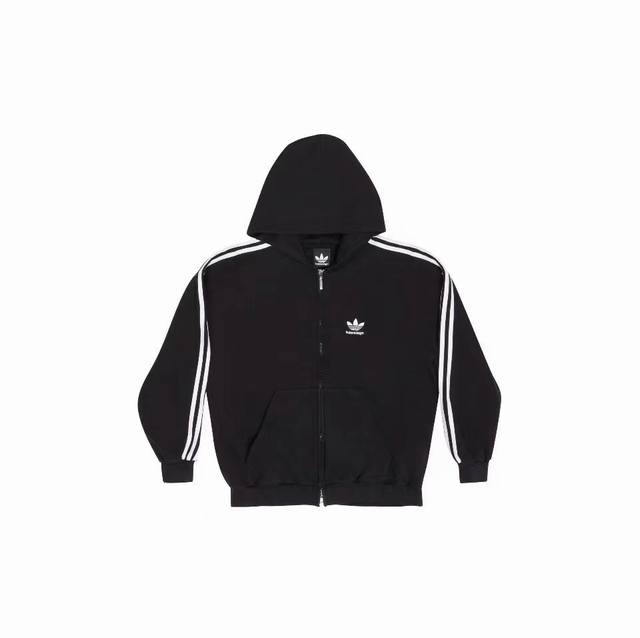 w8862# Balenciaga巴黎世家 X Adidas 联名款 Fw24 侧边条纹Logo印花拉链连帽卫衣 宽松版型 男女同款 刺绣：直线挺直 曲线圆顺