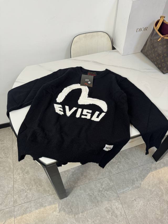款号：B19 palace 24Fw Evisu 福神 圆领 大M海鸥针织衫 毛衣# 尺码 Size S-Xl 材质羊毛混纺