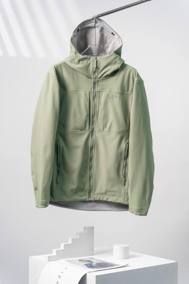 岩灰绿 Arcteryx始祖鸟 Gamma Mx Hoody 纯色保暖软壳连帽合身外套 户外远足 防水防风透气冲锋衣