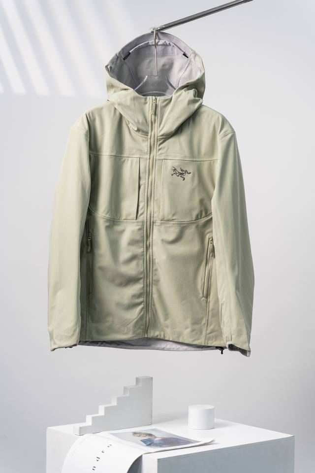 球藻绿 Arcteryx始祖鸟 Gamma Mx Hoody 纯色保暖软壳连帽合身外套 户外远足 防水防风透气冲锋衣
