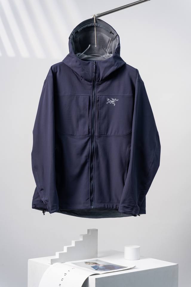 藏青色 Arcteryx始祖鸟 Gamma Mx Hoody 纯色保暖软壳连帽合身外套 户外远足 防水防风透气冲锋衣