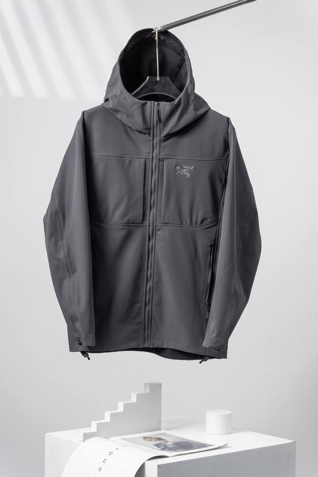 水波灰 Arcteryx始祖鸟 Gamma Mx Hoody 纯色保暖软壳连帽合身外套 户外远足 防水防风透气冲锋衣