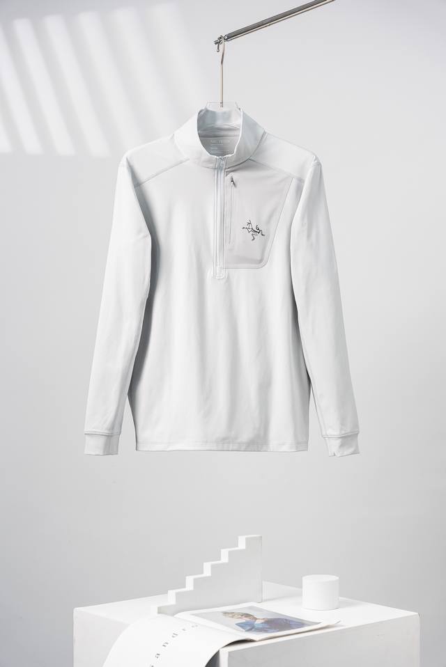 灰白 Arcteryx始祖鸟 Rho系列 纯色印花Logo半拉链长袖卫衣