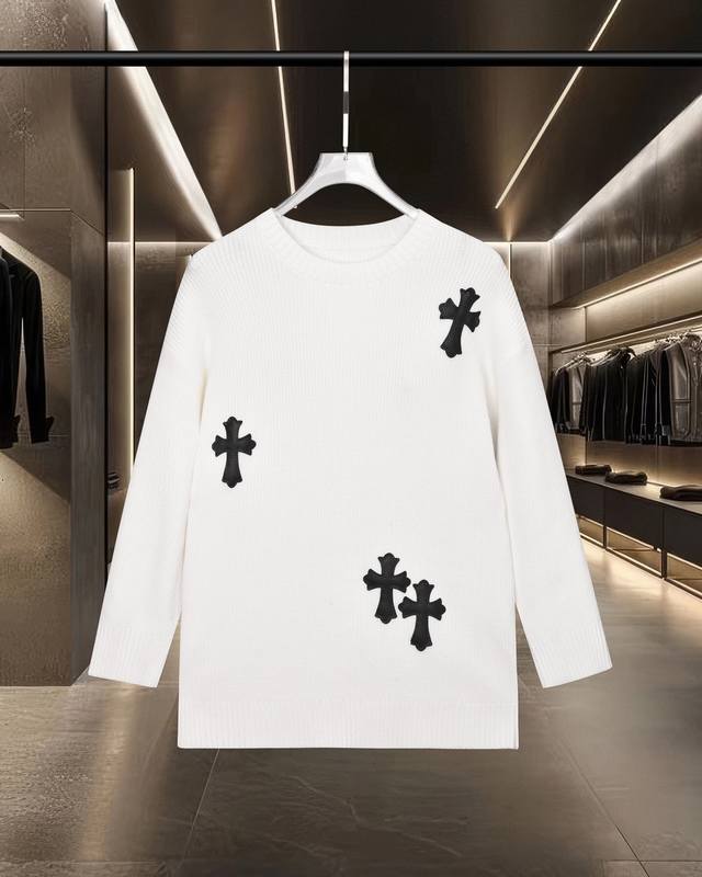 放心推现货充足 Chrome Hearts 克罗心 25Fw经典款Ch十字架徽标章Os宽松版型落肩款粗针线套头毛衣羊毛衫 2025Fw官网新款原版面料 官方同款