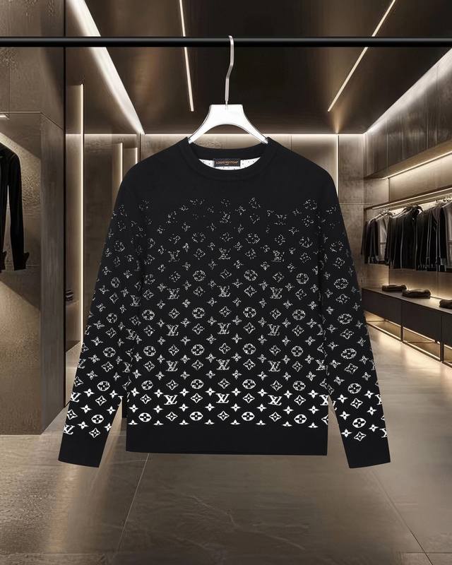 路易威登 Louis Vuitton Lv 25Fw经典款满印弹幕暗纹老花Logo提花套头毛衣羊毛衫 2025Ss官网新款原版面料 官方同款 T恤定制 进口羊毛