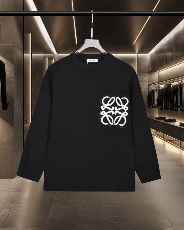罗意威 Loewe 25Fw限定胸前口袋标识Logo提花绣花套头毛衣羊毛衫 2025Ss官网新款原版面料 官方同款 T恤定制 进口羊毛混纺面料 高端版本，专柜定