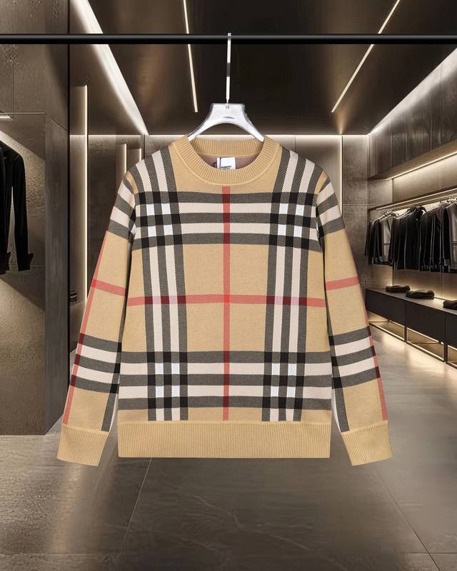 Burberry 巴宝莉 Bbr经典款撞色条纹针织套头圆领毛衣羊毛衫 2025Ss官网新款原版面料 官方同款 polo衫定制 进口羊毛混纺针织面料 高端版本，专