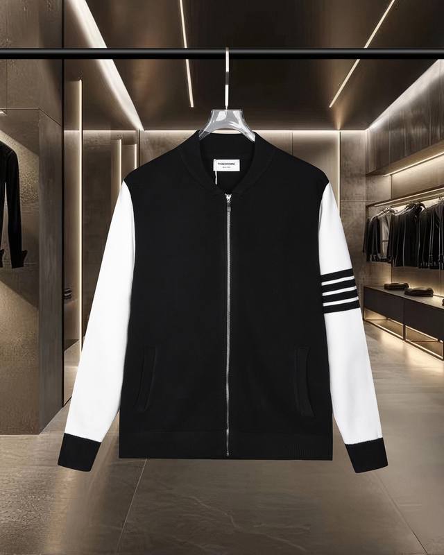 Thom Browne Tb 汤姆布朗 基础款经典拼色手袖拉链四条杠针织外套毛衣夹克羊毛衫 2025Fw官网新款原版面料 官方同款 进口羊毛混纺面料 高端版本，
