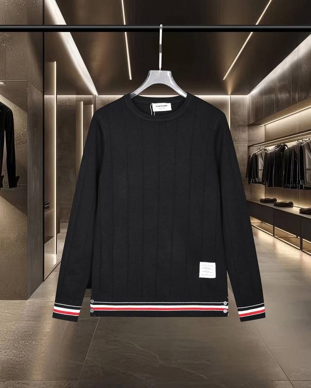 Thom Browne Tb 汤姆布朗 基础款经典手袖下摆拼色针织套头毛衣羊毛衫 2025Fw官网新款原版面料 官方同款 进口双层针织羊毛棉纱线面料 高端版本，