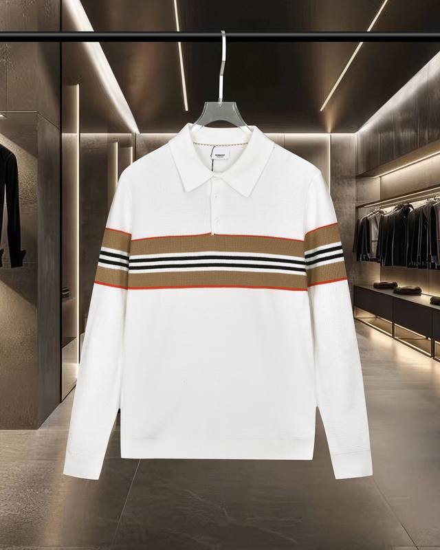 Burberry 巴宝莉 Bbr经典款撞色条纹针织休闲长袖polo衫毛衣羊毛衫 2025Ss官网新款原版面料 官方同款 polo衫定制 进口羊毛混纺面料 高端版
