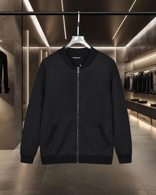 Emporio Armani 阿玛尼 拉链Logo刺绣字母棒球服外套夹克羊毛衫 2025Fw官网新款原版面料 官方同款 进口羊毛棉纱线面料 高端版本，专柜定制面