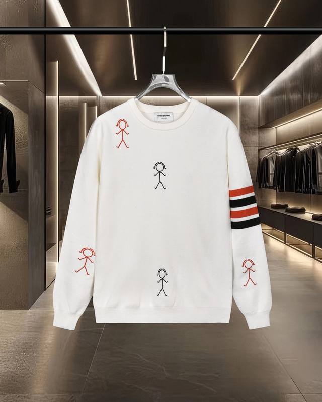 Thom Browne Tb 汤姆布朗 基础款经典火柴人绣花拼色四条杠针织套头毛衣羊毛衫 2025Fw官网新款原版面料 官方同款 进口羊毛混纺面料 高端版本，专