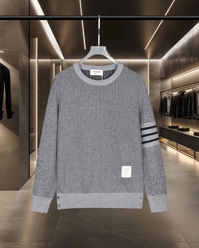Thom Browne Tb 汤姆布朗 撞色条纹四杠针织休闲长袖圆领毛衣羊毛衫 2025Fw官网新款原版面料 官方同款 进口羊毛混纺面料 高端版本，专柜定制面料