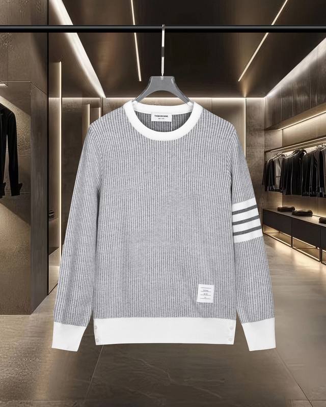 Thom Browne Tb 汤姆布朗 撞色条纹四杠针织休闲长袖圆领毛衣羊毛衫 2025Fw官网新款原版面料 官方同款 进口羊毛混纺面料 高端版本，专柜定制面料