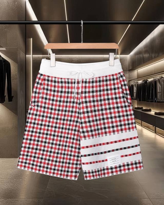 隔天出货 Thom Browne Tb 汤姆布朗 拼色四杠针织休闲运动短裤 2025Ss官网新款原版面料 官方同款 短裤定制 网纱毛衣针织面料 高端版本，专柜定
