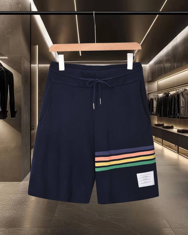 隔天出货 Thom Browne Tb 汤姆布朗 拼色四杠针织休闲运动短裤 2025Ss官网新款原版面料 官方同款 短裤定制 网纱毛衣针织面料 高端版本，专柜定