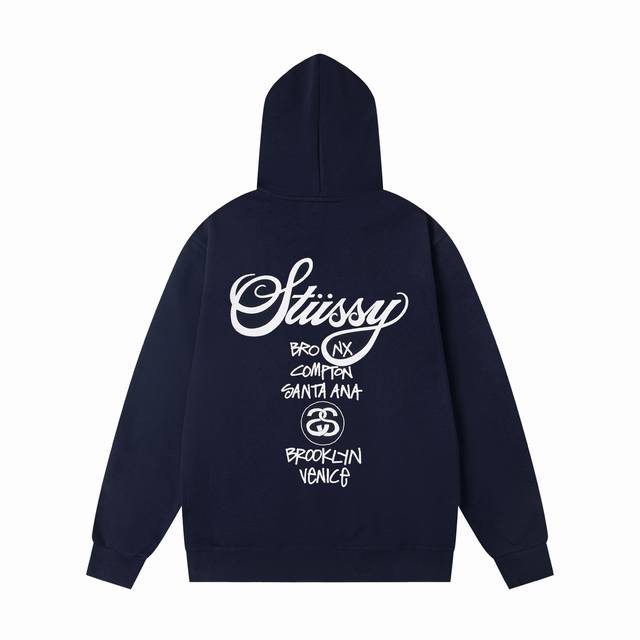 xy8917# 重磅高品质 区别市场通货 Stussy 斯图西 世界巡游系列 World Tour Hoodie 字母印花套头连帽美式复古卫衣 男女同款 颜色：