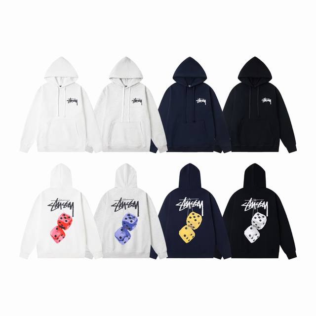 xy8916# 重磅高品质 区别市场通货 Stussy 斯图西 骰子系列 Fuzzy Dice Tee 骰子Logo印花连帽美式复古卫衣 男女同款 颜色：黑色