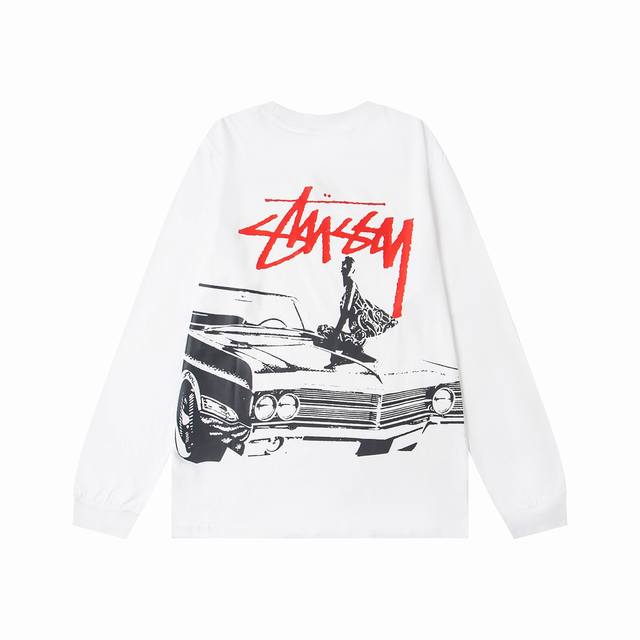 xy8913# 高品质 区别市场通货 Stussy 斯图西 圆领字母汽车美女印花简约长袖美式复古T恤 男女同款 颜色：黑色 白色 尺码：S M L Xl 图片：