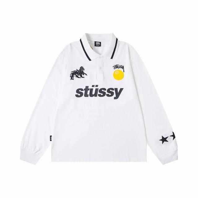 xy8912# 高品质 区别市场通货 Stussy 斯图西 美式潮牌直筒宽松版型polo衫长袖T恤 龙年限定刺绣经典Logo印花 男女同款 颜色：黑色 白色 尺