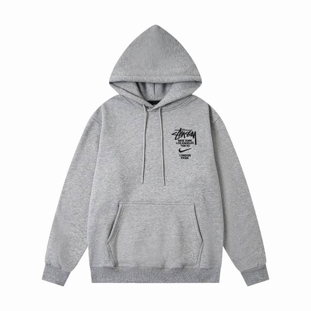 xy8909# 重磅高品质 区别市场通货 斯图西 Stussy X Nike 联名系列 纯色Logo字母刺绣休闲套头连帽卫衣 男女同款 颜色：黑色 灰色 尺码：