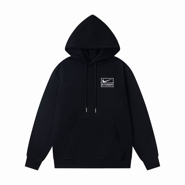 xy8905# 重磅高品质 区别市场通货 斯图西 Stussy X Nike 联名款 纯色Logo字母刺绣休闲套头连帽卫衣 男女同款 颜色：黑色 灰色 尺码：S