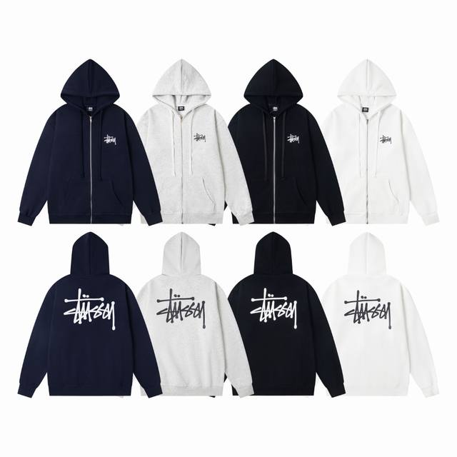 xy8903# 重磅高品质 区别市场通货 Stussy 斯图西 Basic Zip Hood 经典Logo印花拉链连帽外套卫衣男女同款 颜色：黑色 白色 宝蓝