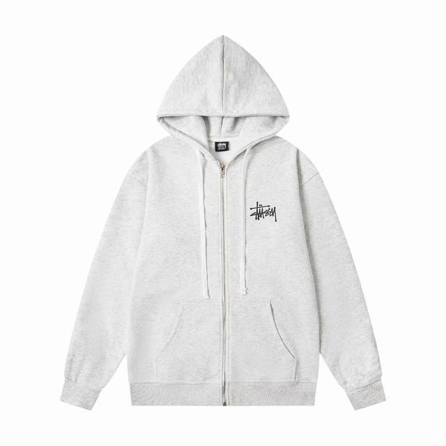 xy8903# 重磅高品质 区别市场通货 Stussy 斯图西 Basic Zip Hood 经典Logo印花拉链连帽外套卫衣男女同款 颜色：黑色 白色 宝蓝