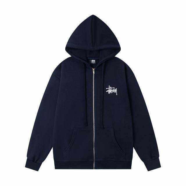 xy8903# 重磅高品质 区别市场通货 Stussy 斯图西 Basic Zip Hood 经典Logo印花拉链连帽外套卫衣男女同款 颜色：黑色 白色 宝蓝