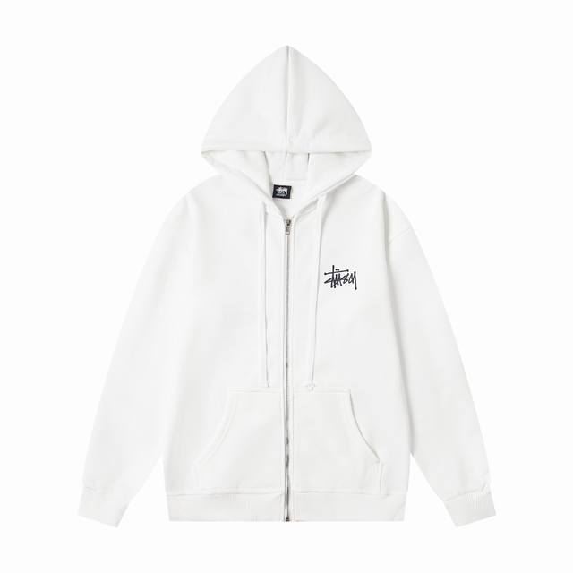 xy8903# 重磅高品质 区别市场通货 Stussy 斯图西 Basic Zip Hood 经典Logo印花拉链连帽外套卫衣男女同款 颜色：黑色 白色 宝蓝