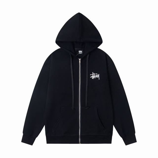xy8903# 重磅高品质 区别市场通货 Stussy 斯图西 Basic Zip Hood 经典Logo印花拉链连帽外套卫衣男女同款 颜色：黑色 白色 宝蓝