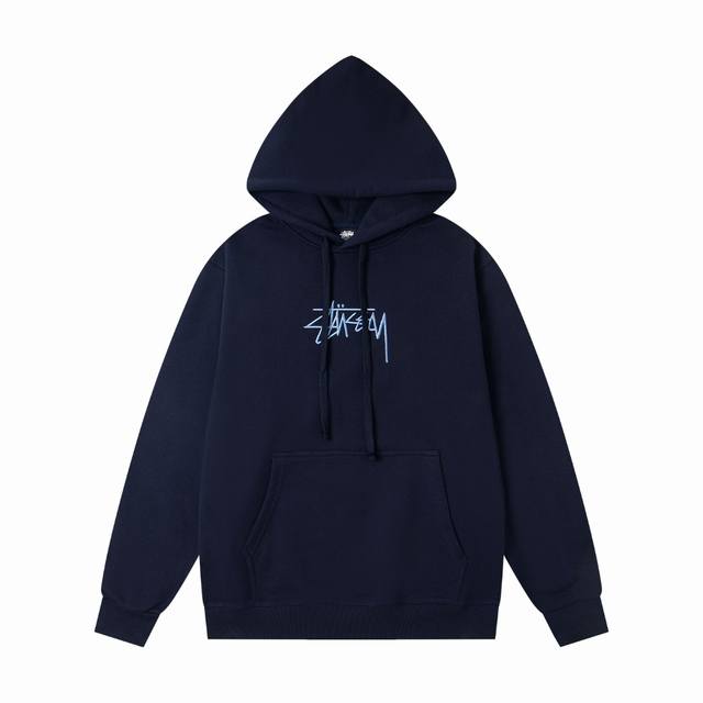 xy8902# 重磅高品质 区别市场通货 Stussy 斯图西 胸前Logo刺绣连帽美式复古卫衣 男女同款 颜色：黑色 白色 宝蓝 灰色 尺码：S M L Xl