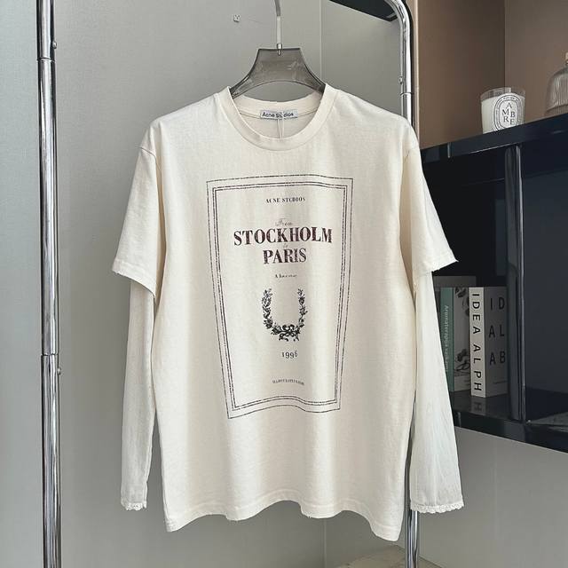 原版购买1:1复刻顶级版本 Acne Studios Fw25 假两件蕾丝圆领宽松长袖T恤 Acne25早秋第一波 新款绝对的爆款！ 顶级原单版本 随意对比面料