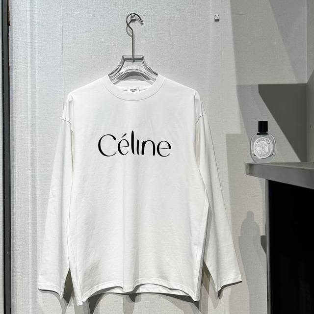 celine 赛琳秋季长袖T恤 版型宽松 不挑人不挑身材 高品质 简洁大气的印花图案Logo 谁拿谁补单 可内搭也可外穿 面料做了夏季的爆款延续 索罗娜＋棉 微