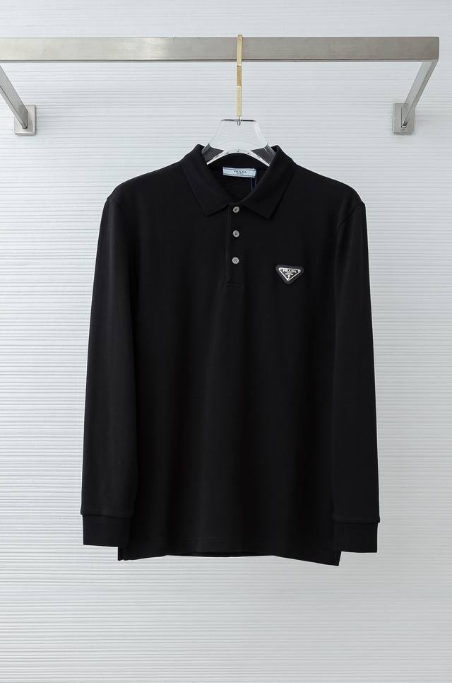 普 拉达pr#Ada 2025Fw新品 轻奢男士翻领长袖T恤衫#精选客供进口100%棉采用高密度工艺打造而成，手感细腻柔软，亲肤舒适，透气吸汗，排湿性也是绝佳，