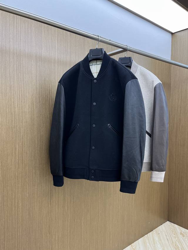 秋冬 Lp Fw男士真皮拼接毛呢休闲棒球服。洋行贸易货，重磅级臻品，殿堂级品鉴尤物。棒球领常规的版型，简约设计剪裁干净利落的同时，结合整体真皮绵羊皮的拼接，洒脱