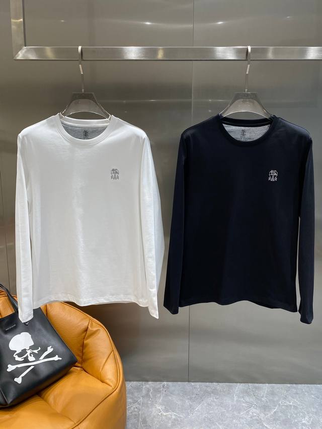 新品长袖Brunello 2025Fw早秋新品，男士胸前经典飞马徽标刺绣标识时尚休闲圆领长袖T恤打底衫！贸易公司渠道稀出，领先Gw发售！客供进口100%平纹棉材