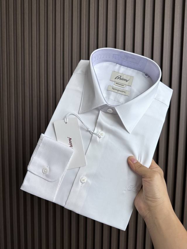 白色～ Brioni私定界大佬！皇室御用臻品缎纹面料烧花棉新型工艺简约设计长袖衬衫，
