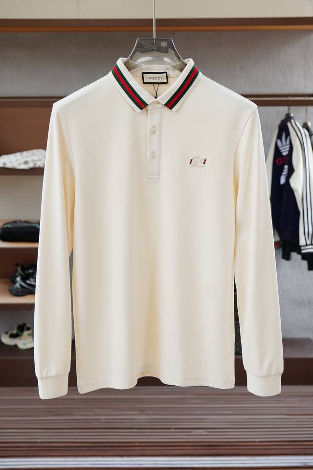 古驰-2025秋冬系列上新 长袖polo 衬衫，奢华经典元素设计！采用舒适透气针织面料属于入柜级别，可预见性的爆款，高级定制面料，大师级剪裁，质感无敌，亲肤性极