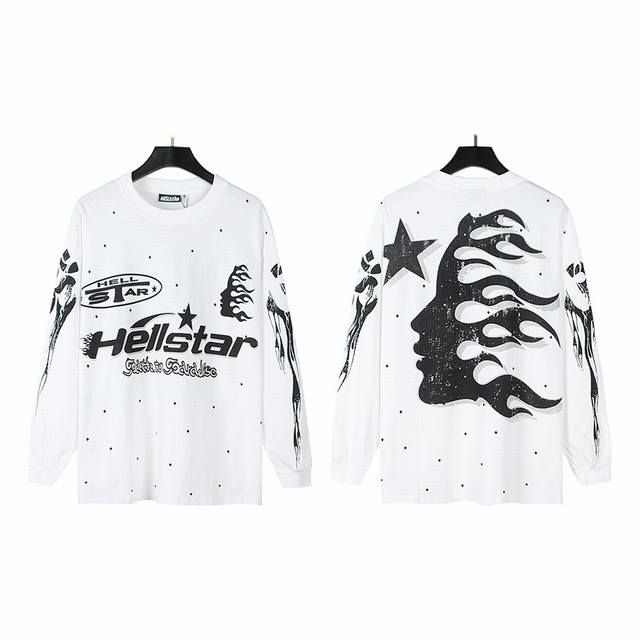 580# 实拍 Hellstar 地狱之星美潮高街纯棉宽松打底长袖T恤长T 面料：270克32支精棉双纱纯棉 颜色：白色 码数：S M L Xl