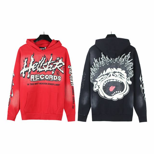 2030# 洗水款 实拍 Hellstar 地狱之星洗水做旧毛圈高街复古连帽卫衣 面料 380克纯棉毛圈布 颜色：洗水黑 洗水红 码数：S M L Xl